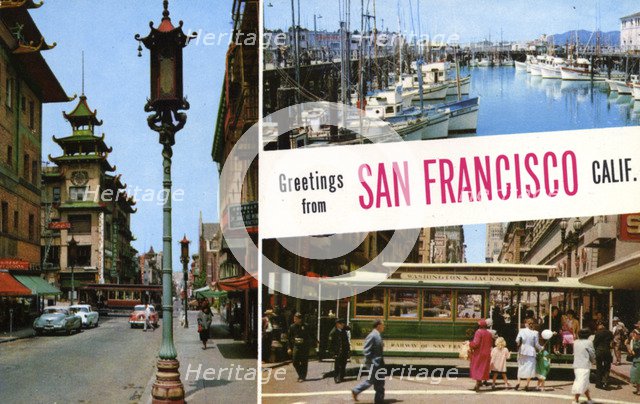 'Greetings from San Francisco, California', USA, postcard, 1957. Artist: Unknown