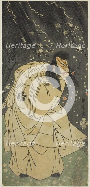 The Actor Ichimura Uzaemon IX as Kan Shojo in the Play Sugawara Denju Tenarai Kagami..., c. 1768. Creator: Shunsho.