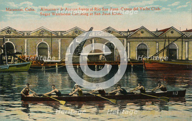 Sugar Warehouse Canoeing, San Juan River, Matanzas, Cuba, c1920s. Artist: Unknown