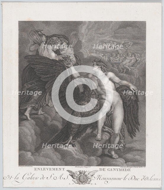 Ganymede, leaning on an eagle, receiving the cup from Hebe, 1786. Creators: Benoit Louis Henriquez, Grangeret.