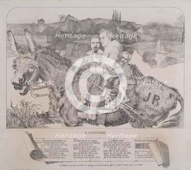 Satire of Millais's Painting -" St. Isumbras at the Ford", c1857. Creator: Frederick Augustus Sandys.