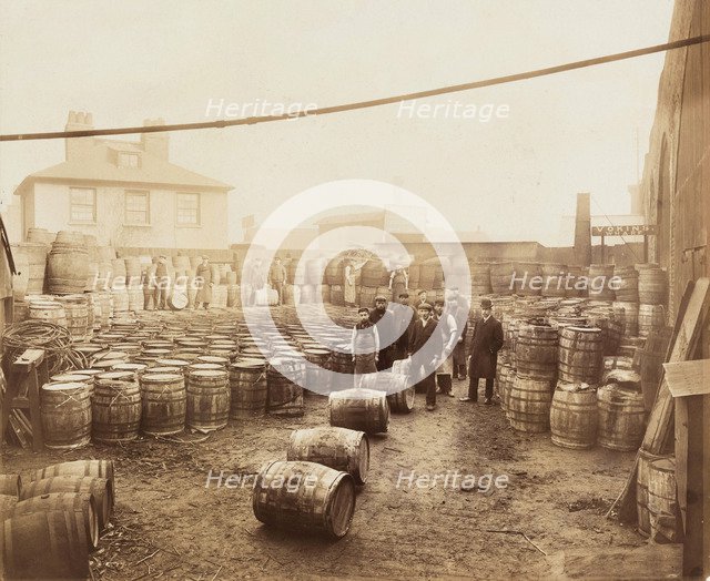 Ebano bitumen stored at Elizabeth Wharf, Limehouse, London, c1900. Artist: Unknown