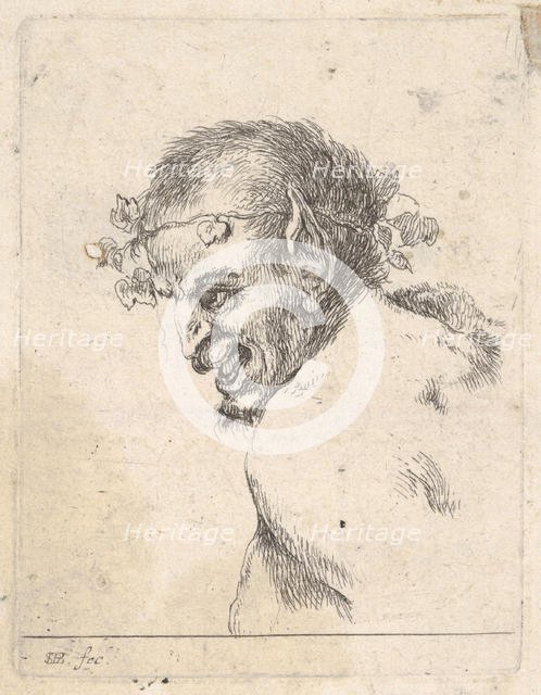 Plate 29: bust of a laughing satyr, facing left in profile, from 'Various portraits' (..., ca. 1647. Creator: Stefano della Bella.