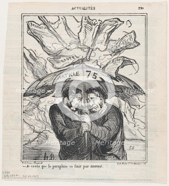 Je crois que la parapluie va finir par crever, 1869. Creator: Honore Daumier.