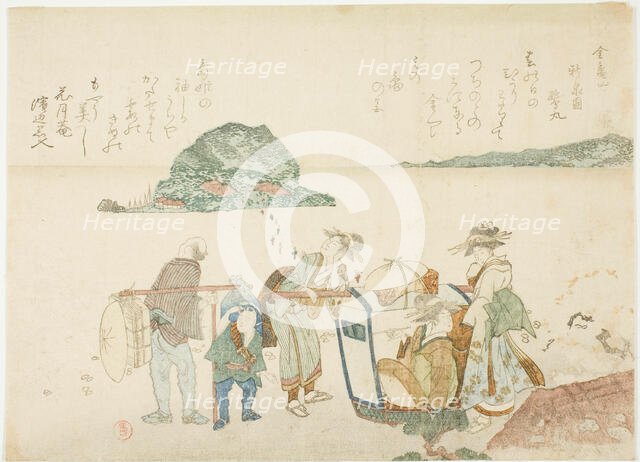 Visitors to Enoshima, from the album "Mountains of the Four Quarters...", Japan, early 19th century. Creator: Kubo Shunman.