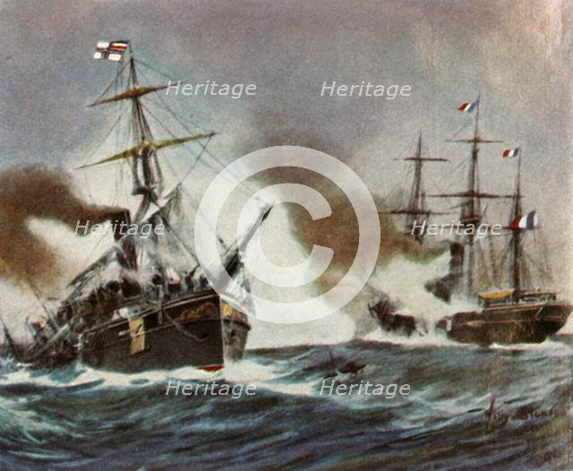 Battle between the "Meteor" and the "Bouvet" off Havana, 9 November 1870, (1936). Creator: Unknown.