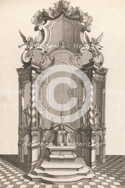 Design for a Monumental Altar, Plate f from 'Unterschiedliche Neu Inventier..., Printed ca. 1750-56. Creator: Johann Michael Leüchte.