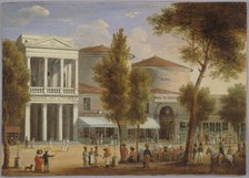 Variety theatre and le passage des Panoramas, boulevard Montmartre, c1825. Creator: Unknown.
