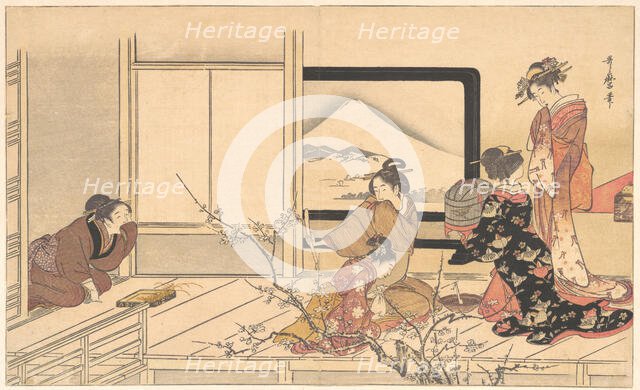 Preparing Food for the Warbler..., 1798. Creator: Kitagawa Utamaro.