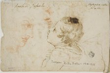 Sketches of Child Praying, Two Male Profiles (recto); Sketches of Male Heads (verso), n.d. Creator: Stefano della Bella.