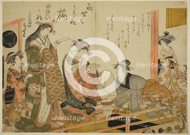 The Courtesans Utagawa and Nanasato from the Yotsumeya, from the album "Comparing New Beau..., 1784. Creator: Kitao Masanobu.