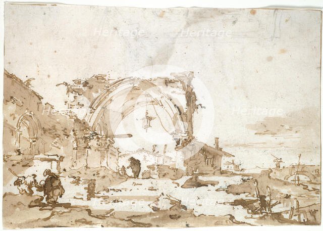 A Capriccio with a Ruined Gothic Arch, 1770/89. Creator: Francesco Guardi.