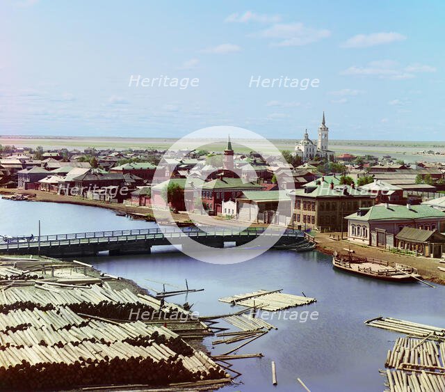 View of the city of Tobolsk from the north, from the bell tower of the Church..., 1912. Creator: Sergey Mikhaylovich Prokudin-Gorsky.