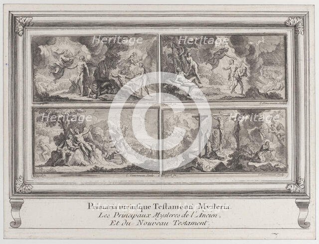Four Biblical scenes: the main mysteries of the Old and New Testaments (Les principau..., 1680-1728. Creator: Charles-Louis Simonneau.