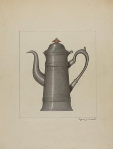 Pewter Coffee Pot, c. 1936. Creator: Eugene Barrell.