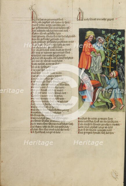 The Drunkenness of Noah; Weltchronik, about 1400-1410. Creator: Unknown.