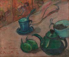 Still life with teapot, cup and fruit, 1890. Artist: Bernard, Émile (1868-1941)