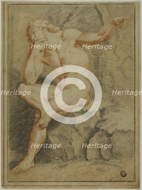 Seated Male Nude Pointing with Left Hand, n.d. Creator: Unknown.