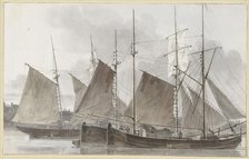 Sailing ships docked in front of a city, 1820-1872. Creator: Hendrik Abraham Klinkhamer.
