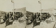Bicycle stretchers bringing Russian wounded to a surgical station -- siege of Port Arthur, c1905. Creator: Underwood & Underwood.