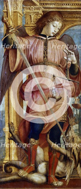 St Michael the Archangel fighting a dragon with a sword, c1484-1526. Artist: Bernardino Zenale