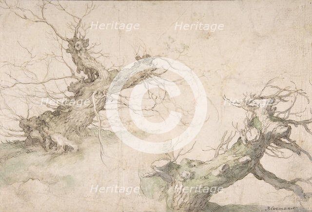 Studies of Two Pollard Willows; Verso: Wide Landscape Prospect, late 16th-mid-17th century. Creator: Abraham Bloemaert.