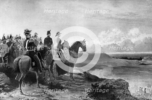 Queen Victoria reviewing her troops, Aldershot, 1856, (c1920). Artist: Unknown
