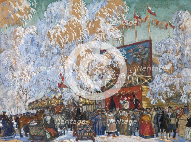 Show-booths, 1917. Artist: Kustodiev, Boris Michaylovich (1878-1927)
