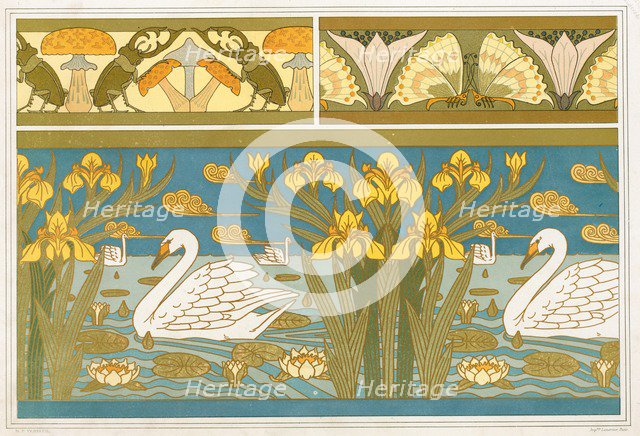 Designs for wallpaper border with Stag Beetles and Mushrooms, pub. 1897. Creator: Maurice Pillard Verneuil (1869?1942).