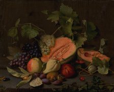 Still Life with Melons and Grapes, 1851. Creator: Otto Didrik Ottesen.