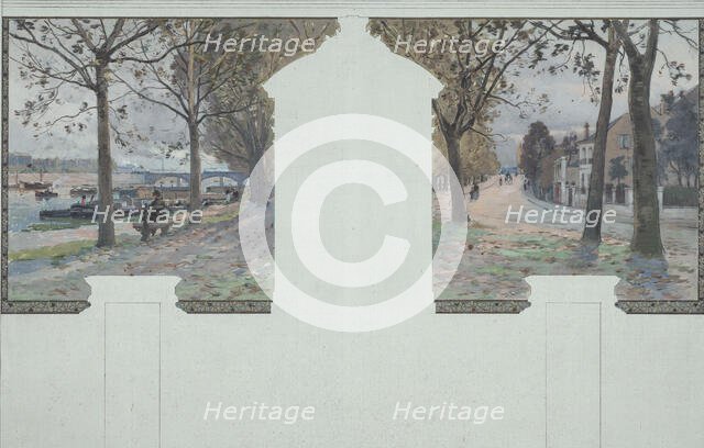 Sketch for the salle des fêtes in the town hall of Asnières: banks of the Seine at Asnières, c.1901. Creator: Paul Leon Felix Schmitt.