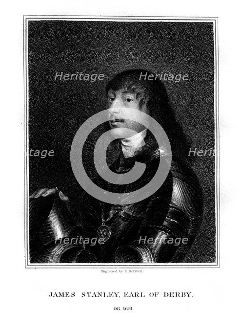 James Stanley, 7th Earl of Derby, Royalist supporter, (1824).Artist: E Scriven