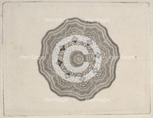 Banknote motif: rounded ornamental lathe work design with a wavy edge, ca. 1824-42. Creator: Durand, Perkins & Co.
