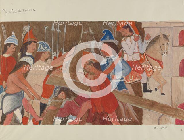 Station of the Cross No. 3: "Jesus Falls the First Time", c. 1936. Creator: William Herbert.