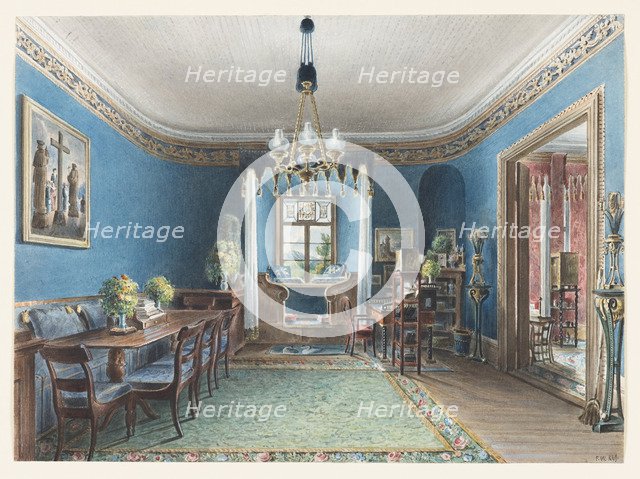 The Blue Room, Schloss Fischbach, 1846. Artist: Klose, Friedrich Wilhelm (1804-1863)