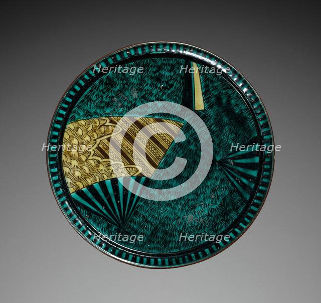 Plate with Fan Designs: Old Kutani Type, Aode (Green) Kutani Style, late 17th century. Creator: Unknown.