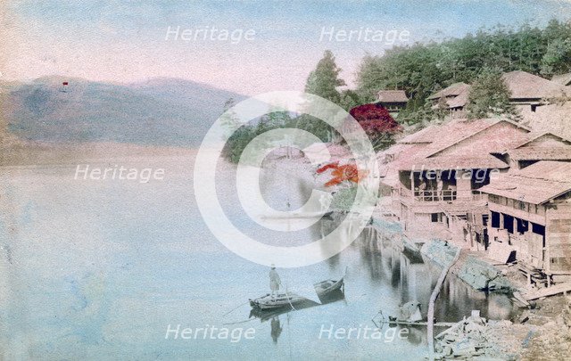 Village by water, Japan. Artist: Unknown