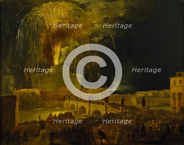 La Girandola: Fireworks at Castel Sant'Angelo in Rome, 1830s. Creator: Caffi, Ippolito (1814-1866).