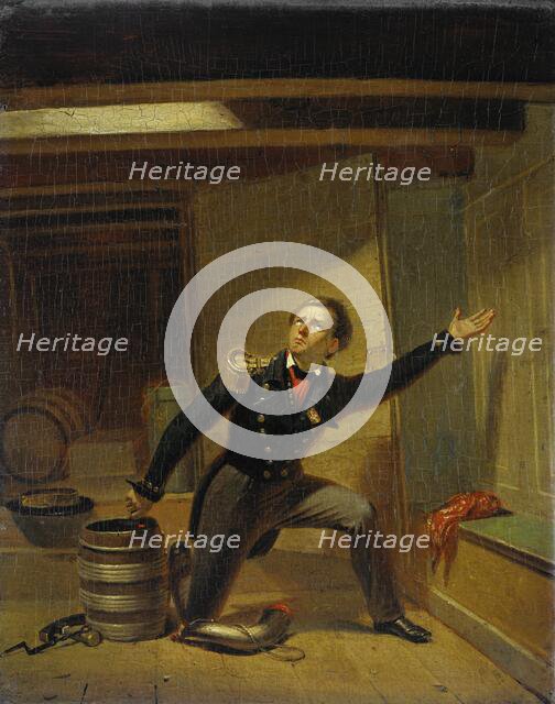 Jan van Speijk lights the gunpowder fuse, 5 February 1831, (1831-1850).  Creator: Jacobus Schoemaker Doyer.