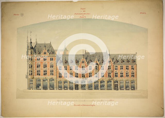 Rathskeller Neubau, Halle (Saale), Saxony-Anhalt, Germany, Elevation, c. 1887. Creator: Peter Joseph Weber.