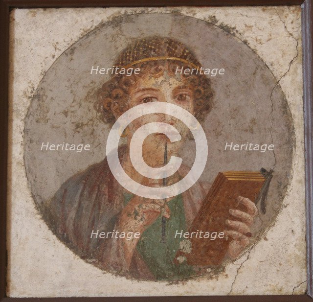 A young woman with book and stylus (So-called Sappho), ca 50. Artist: Master of Herculaneum (1st century)