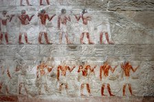 Offering bearers, polychrome relief, Mastaba of Kagemni, Saqqara, Egypt, 2350 BC (2003). Creator: Unknown.