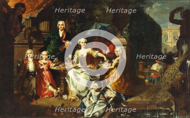 A Family Group on a Terrace in the Grounds of a Villa, 1737. Creator: Marcus Tuscher.