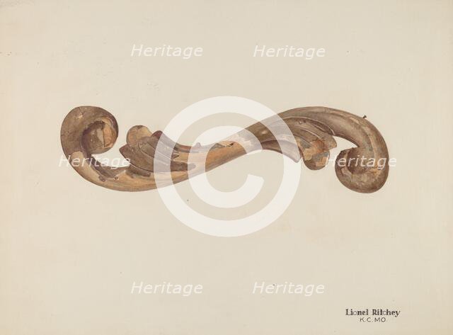 Wood Carving - Scroll, c. 1939. Creator: Lionel Ritchey.