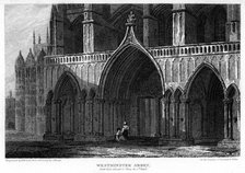 North porch with part of the Henry VII Chapel, Westminster Abbey, London, 1815.Artist: H Hobson
