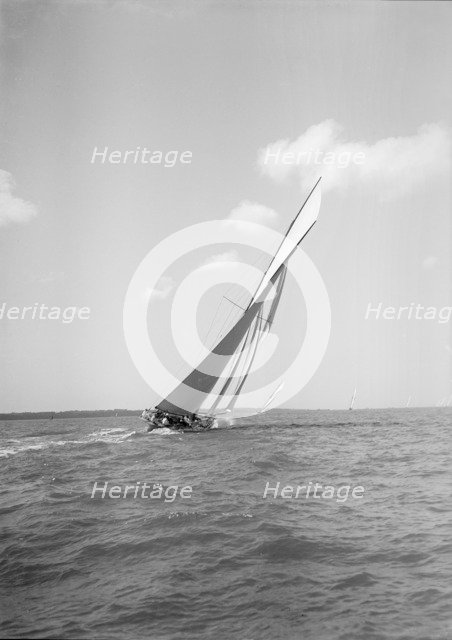 Unknown gaff rigged cutter beating upwind, 1911. Creator: Kirk & Sons of Cowes.