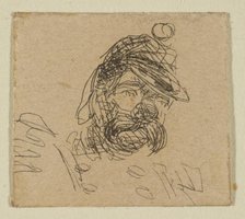 Bearded Man in Soldier's Cap (from Sketches on the Coast Survey Plate), 1854-55. Creator: James Abbott McNeill Whistler.