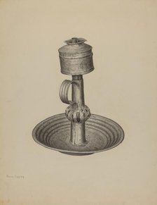 Whale Oil Peg Lamp and Stand, c. 1940. Creator: Neva Coffey.