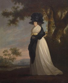 Portrait of a Lady Wearing an Elaborate Hat, 1785-90. Creator: Unknown.