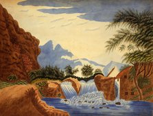 Mountain Scene and Waterwheel, ca. 1820-1870. Creator: Unknown.